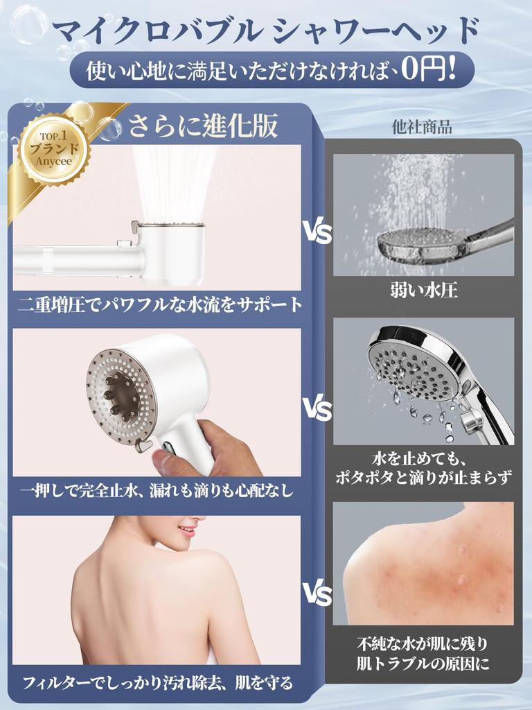 Shower Head Micro Nano Bubble Original Double Pressure Boosting and Cleaning Water Saving Shower Head Water Stop Mode High Water Pressure Shower Head