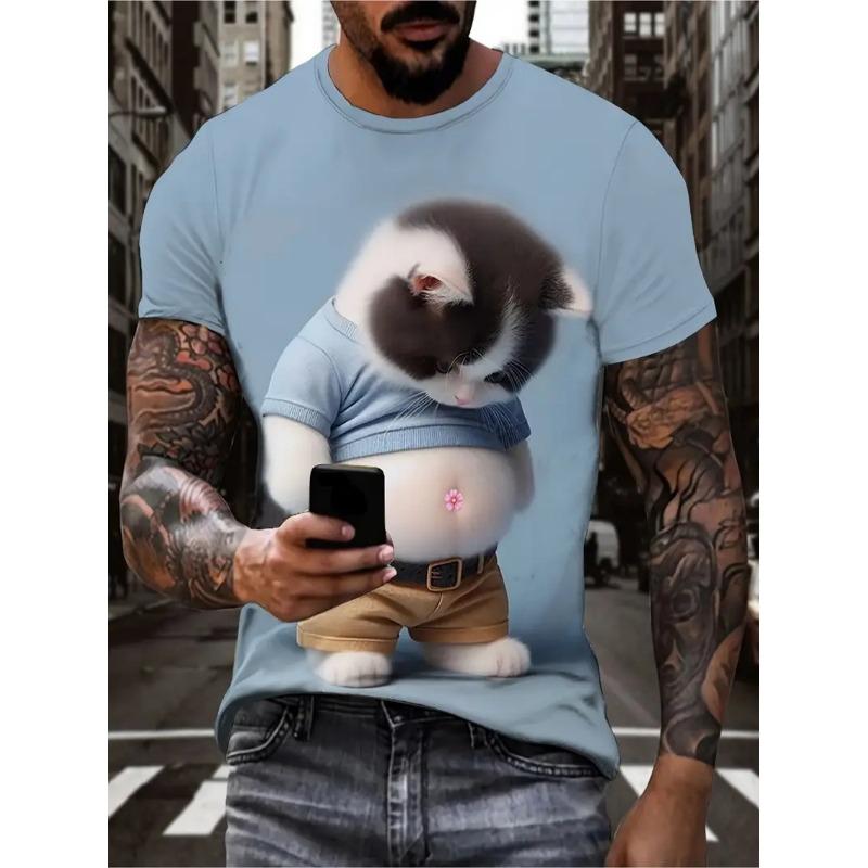 3D Printed New Plus Size Men's Fun Cat Pattern Short Sleeve T-Shirt Creative Design Crew Neck Summer Outdoor Activities Tshirts