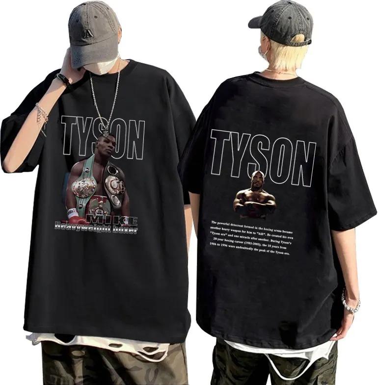 

Футболка с двусторонним принтом «Король бокса Майк Тайсон» для мужчин и женщин, повседневная, оверсайз, с круглым вырезом, мужская модная уличная футболка 4XL