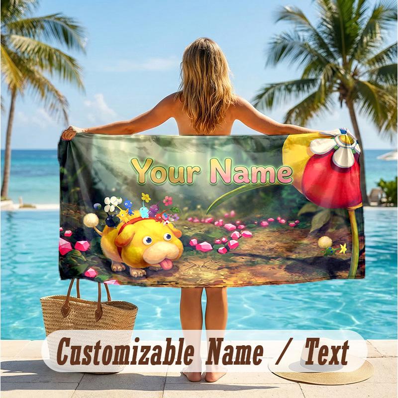 Custom Text Beach Towel, Soft Absorbent Swimming Multi-use TowelPikmin