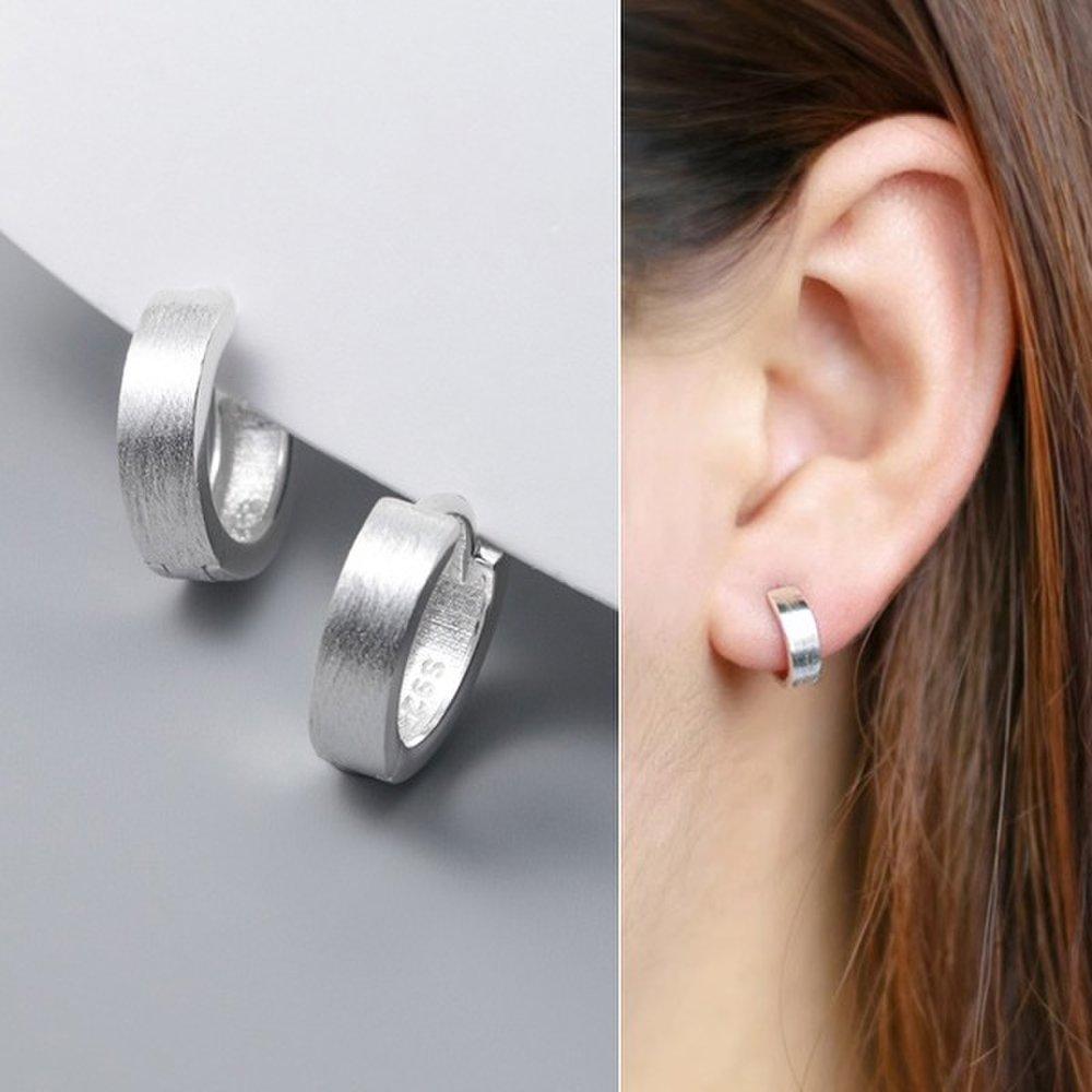 (1 pair 2P)P1330W Silver 925 Matte Ring Piercing One-Touch Earrings