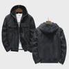 Men's Thick Warm Hooded Denim Jacket with Imitation Lambskin