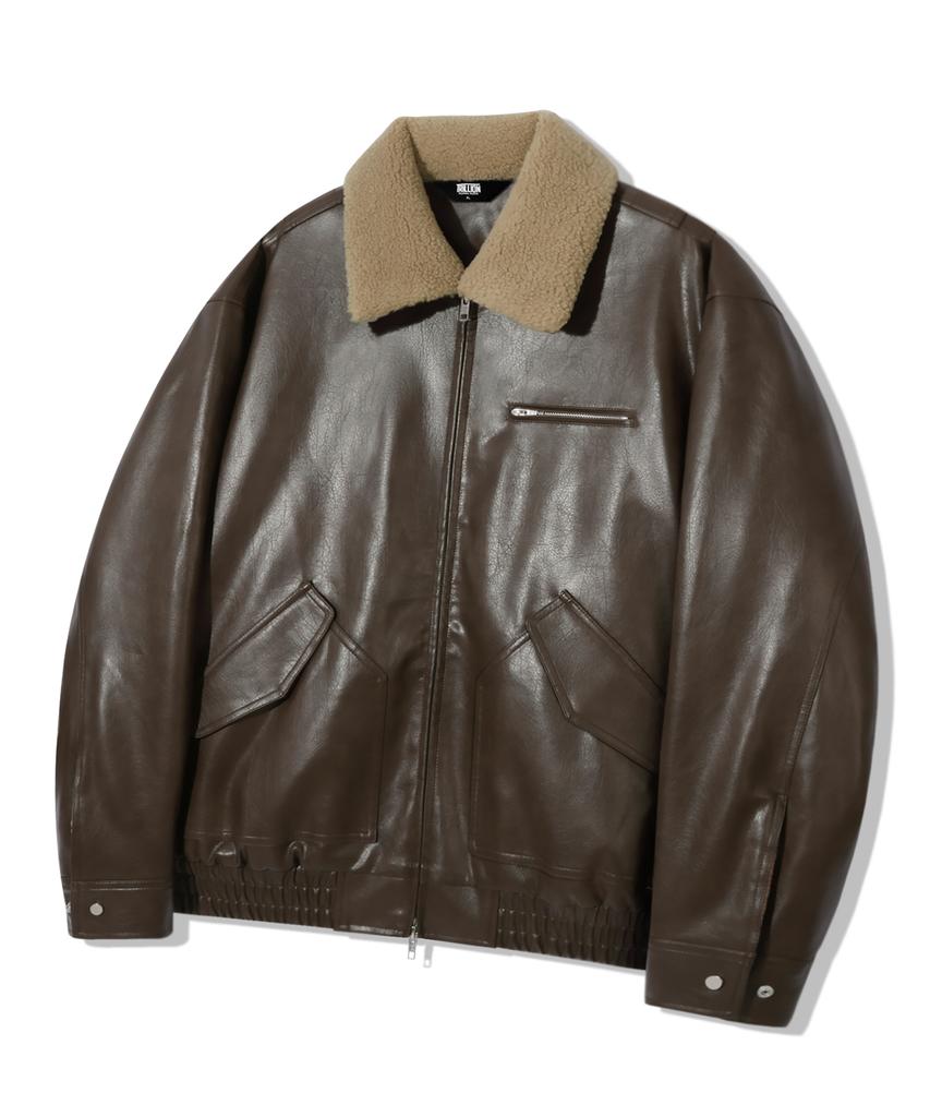 Trillion Fleece Collar Flight Leather Jacket_Brown