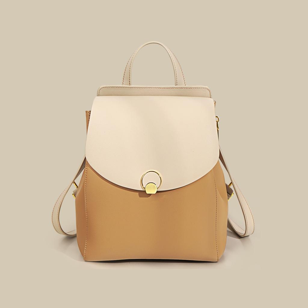 Backpack Women's New Casual Large-capacity Versatile Travel Schoolbag Fashionable Contrasting Color Cowhide Commuter Backpack