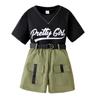 2025 Summer Kids Clothing: Girls' Letter Tee & Shorts 2-Piece Set
