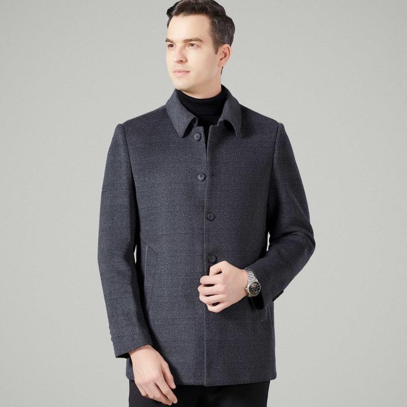 

Двустороннее кашемировое пальто для мужчин, съемная подстежка средней длины, шерстяная ветровка для папы среднего возраста 195