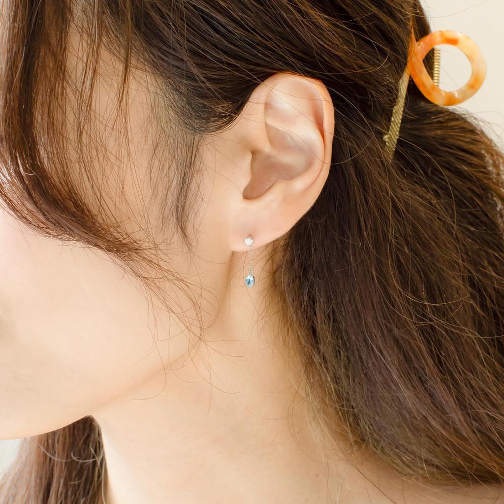 ESTELLE [Official] Women's Earring Charm in 10K White Gold with November Birthstone Blue Topaz (Single Ear) 0720-6997-0005-0000