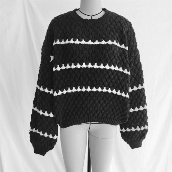 Dámský pulovr Svetr Pruhovaný potisk Volný střih Pletený svetr Topy Kulatý výstřih