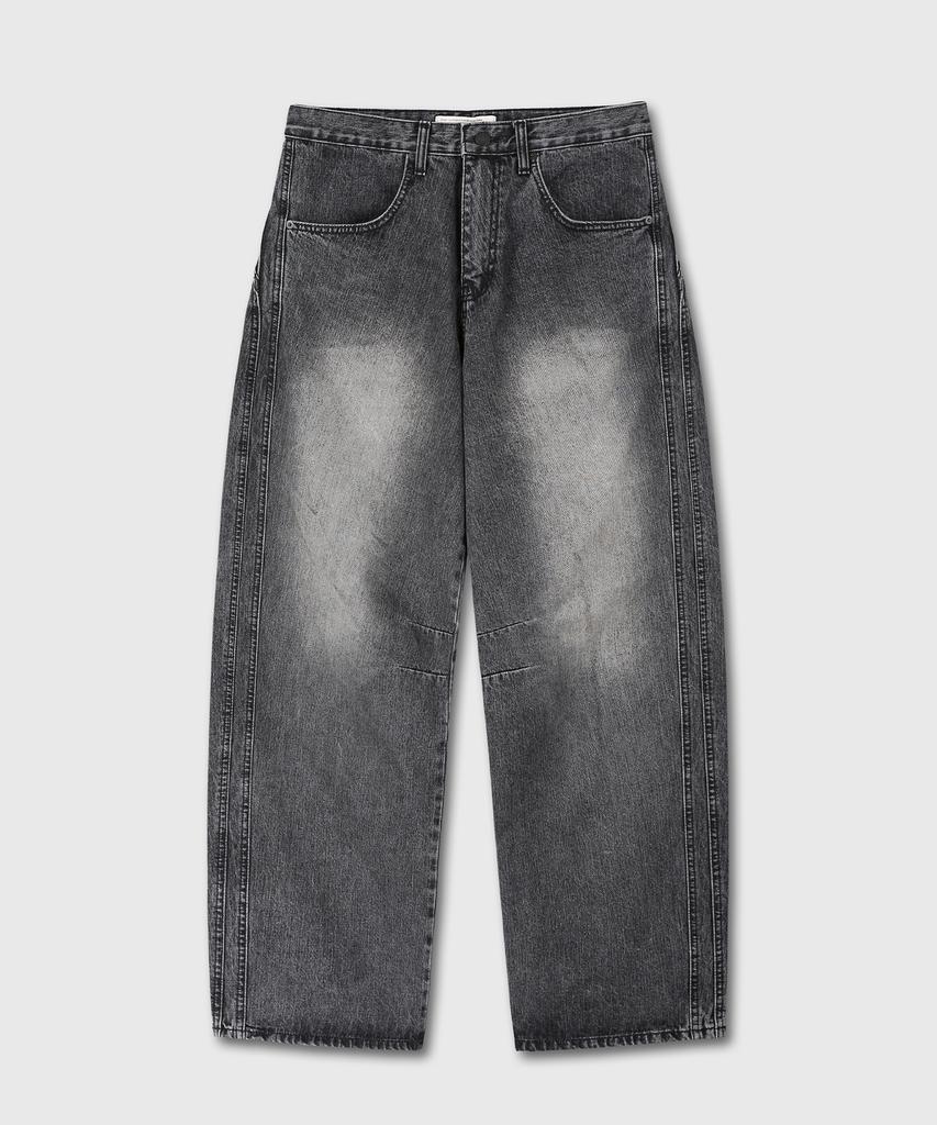 Daibeuin Wide Curved Denim Pants (Washed Black)