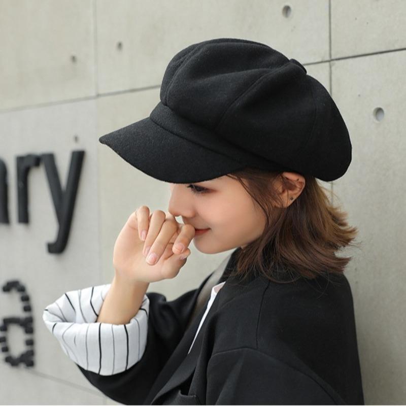 Solid color woolen octagonal hat children's autumn and winter new Bere duck tongue casual fashion green painter British hat