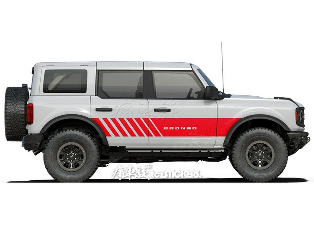 Bronco Mustang Car Stickers: Pinstripes, Waistline, and Side Skirt Decorations
