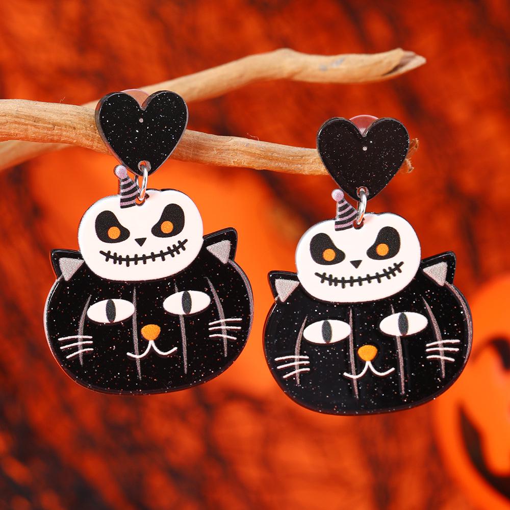 Fashionable Acrylic Ghost & Skull Pumpkin Earrings