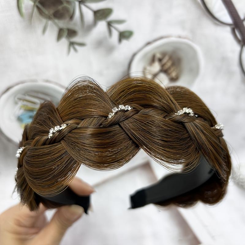 [Rhinestone Fishbone Hairband for Women] Rhinestone Fishbone Braids Hairband for Women, Non-Slip Elevating Headband, Fashionable Hair Accessory