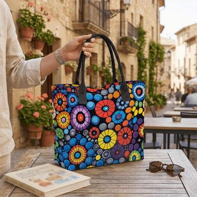  Colorful Floral Print Women Tote Bag Casual Large Capacity Shoulder Handbag for Daily Use