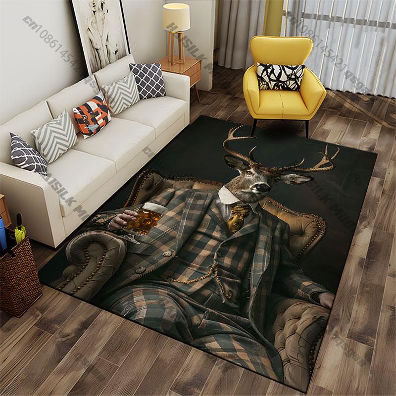 Hirsch in menschenähnlicher, eleganter Kleidung Teppich Yoga Wohnzimmer Raumdekoration Krabbelmatte für Kinder Fußmatte Bereichsteppich