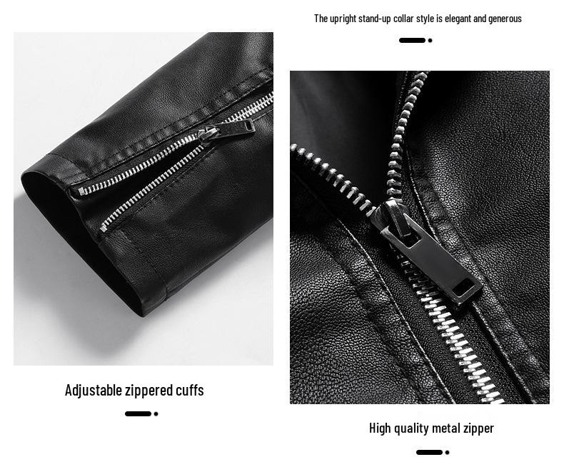 Men's Trendy Versatile PU Leather Motorcycle Jacket with Stand Collar for Autumn and Winter