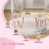 Children's Seating Set Made of Pine Wood, Table with 2 Chairs, Animal Motif, Children's Room, 3-8 Years, Pink