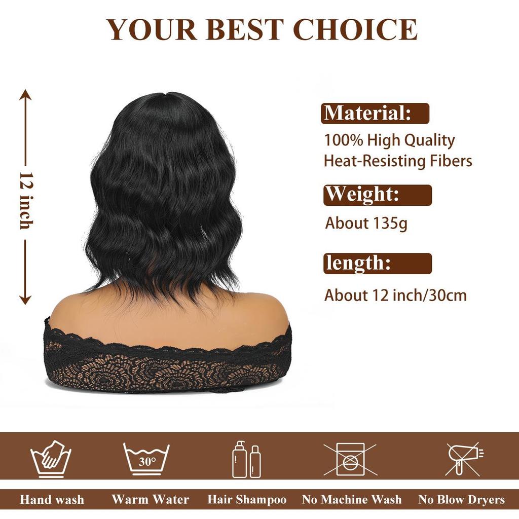 Short Curly Wavy Bob Wig 12 Inch Shoulder Length Middle Part Short Brown Wig Heat Resistant Synthetic Party Costume Cosplay Wig For Girls Wear Wigs