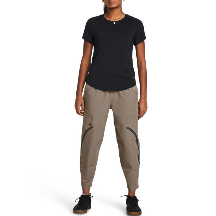 Under Armour Color Block Design High Waist Woven Nine-Point Knit Sports Pants Women pants Smoke-Gray 1382741-200
