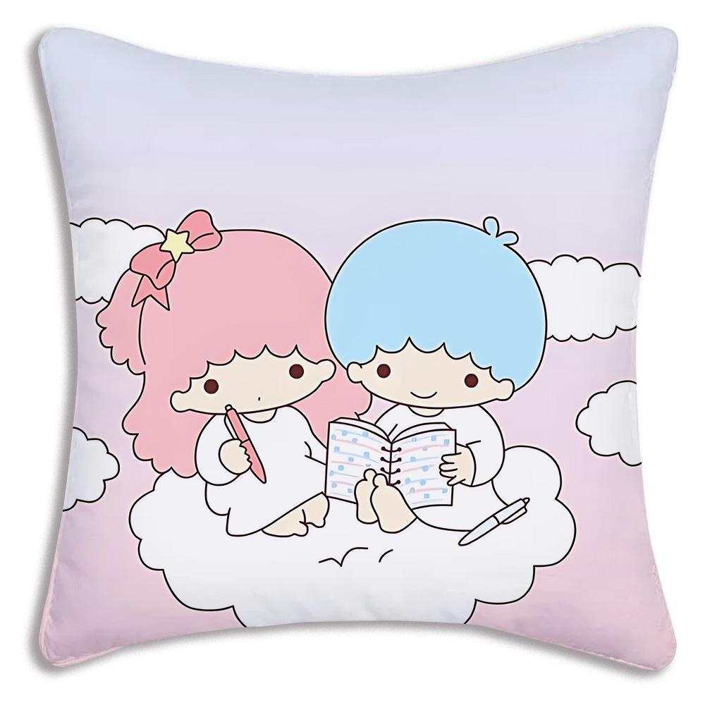 Littletwinstars Sanrios Pillow Covers Cartoon Sofa Decorative Home Double-Sided Printing Short Plush Cute Cushion Cover