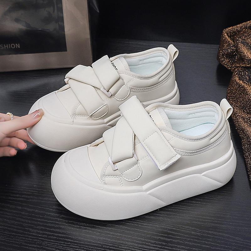 Bread Shoes Women's Spring New Versatile Velcro Cute Big Head Casual Ugly Cute Cream Board Shoes