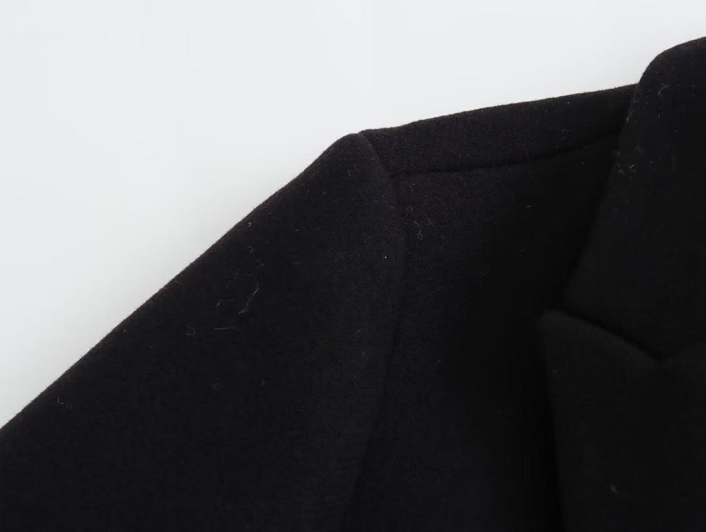 2024 European & American Women's Turn-Down Collar Long-Sleeve Button-Embellished Medium-Length Coat