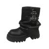 Popular niche retro British style versatile platform short boots women's 2025 autumn and winter new thin black locomotive boots