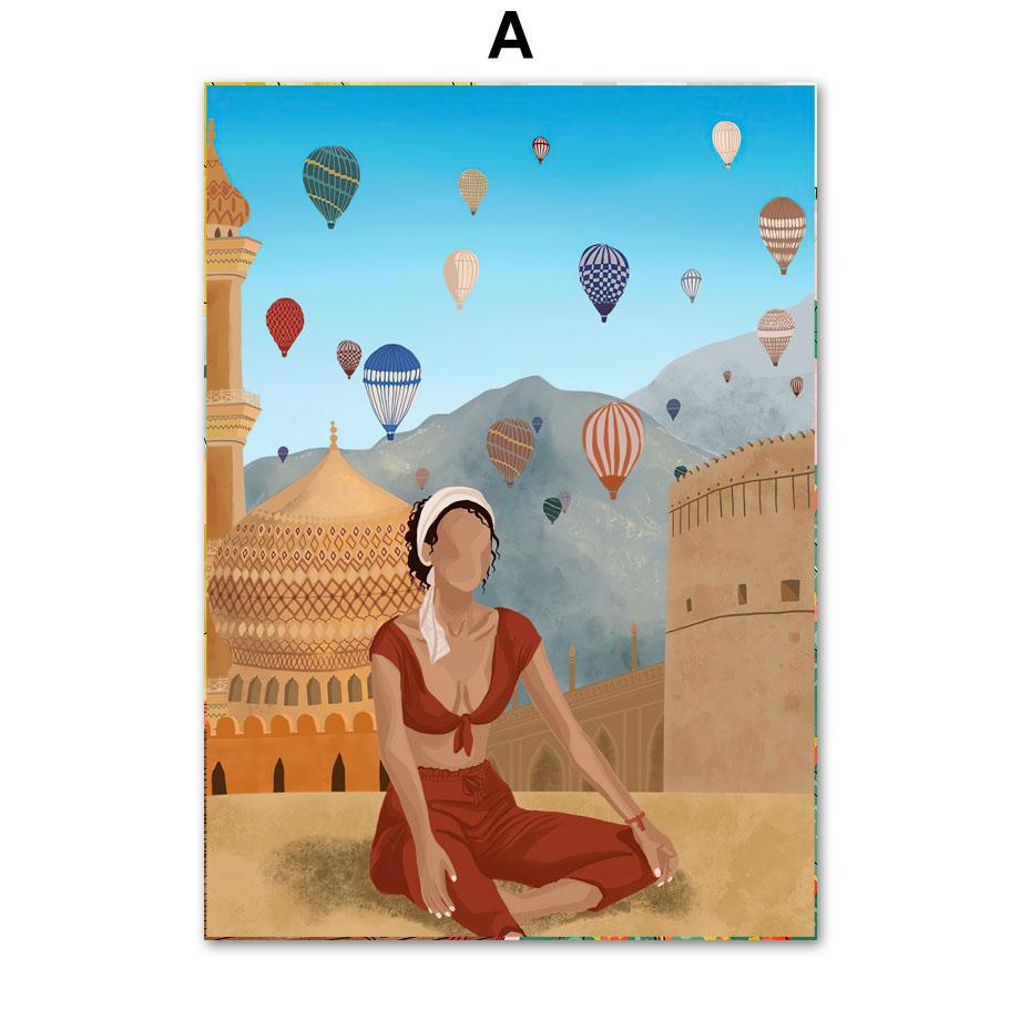 Abstrakcyjna moda dziewczyna czytająca joga odpoczynek liść palmowy plakat skandynawski ścienny drukowany obraz na płótnie malarstwo dekoracyjne zdjęcia do salonu