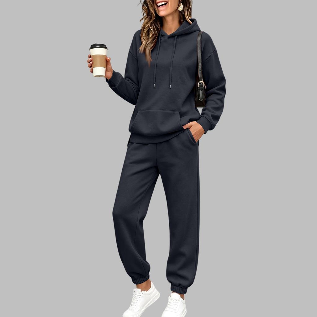 Damen Kapuzenpullover mit Futter und Jogginghose Set Lockerer Fit Lässiger Trainingsanzug