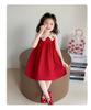 Girls Summer Cherry Collar Sleeveless Dress Cute Flared Swing Vest Dress For Kids