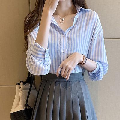 Fashion Woman Blouse Vertical Stripe Shirt for Women's Casual Loose Fitting Elegant Top