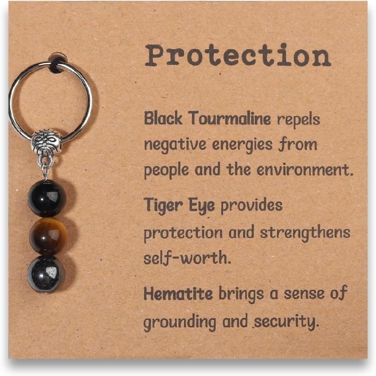 Natural Crystal Stone Keychain Green Chrysoprase Pink Moonstone Rose Quartz Beaded Healing Jewelry For Emotional Balance Gift