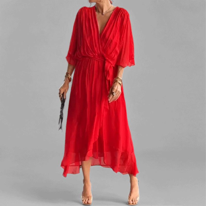 New Women's Clothing Elegant and Fashionable Solid Color Bat Sleeve Long Dress for Women