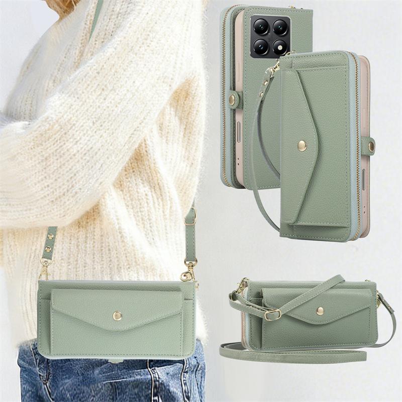 Crossbody Flip Leather Phone Case For XiaoMi 15T Pro 14T 13T 12T 11T Pro Strap Wallet Card Holder Kickstand Mirror Cover Coque