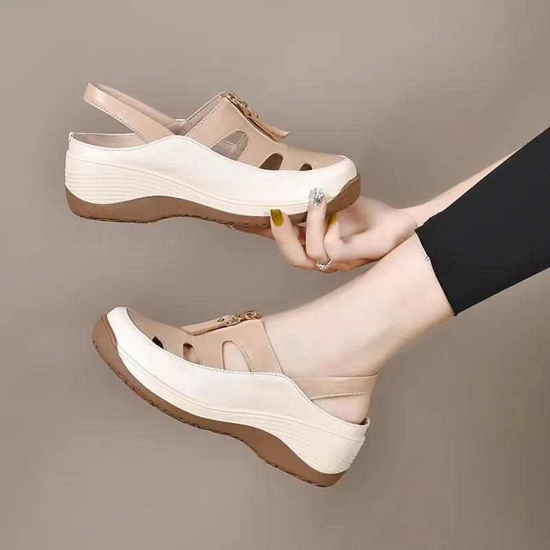 Fashion 2025 Spring and Summer New Women's Shoes Thick Sole Wedge Korean Version of Fashion Simple Mother Sandals