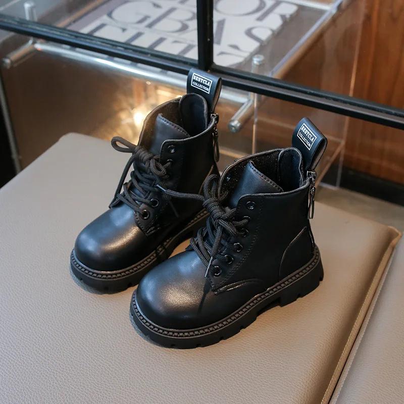 2024 New Children's Autumn Boots Solid Color Causal Black Boots for Girl Fashion Thick Bottom Versatile Kids Simple Ankle Boots