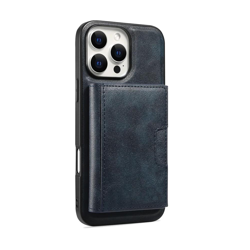 Magnetická kožená peněženka s držákem na karty Odnímatelný kryt na telefon pro IPhone 16E 16 Pro Max 15 14 Plus 13 12 pro kryt Magsafe