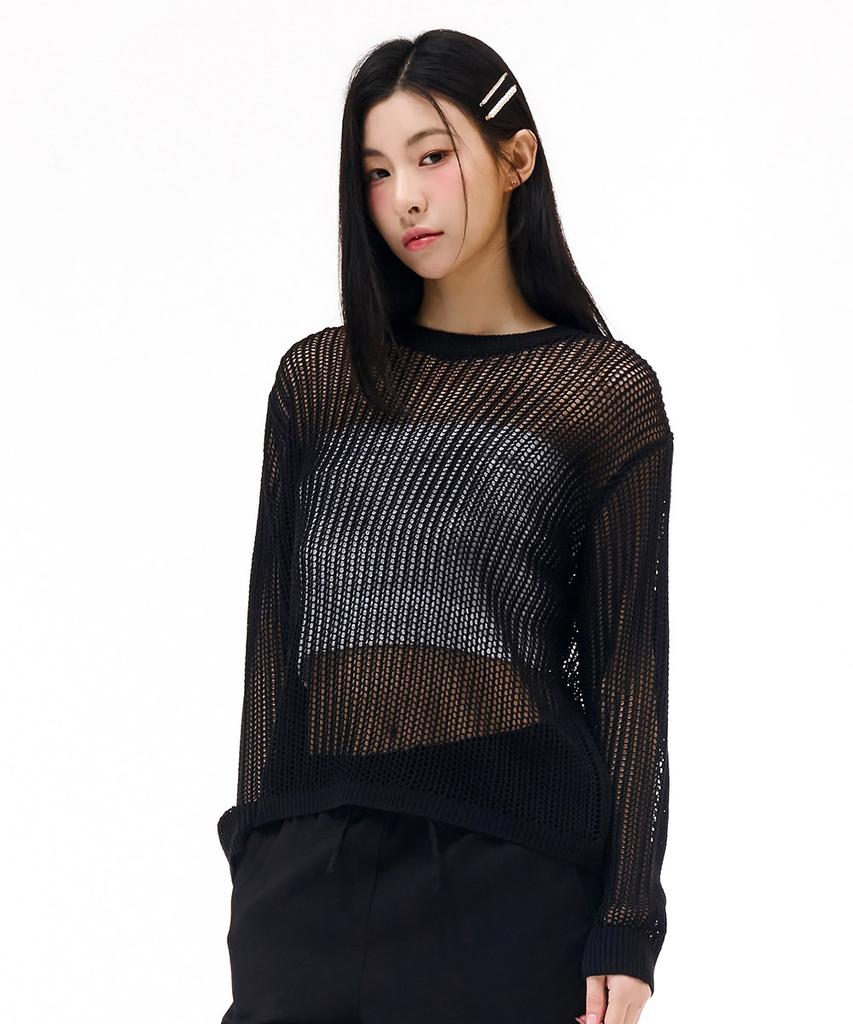 CHASECULT Women'S Net Knit Sweater - Black