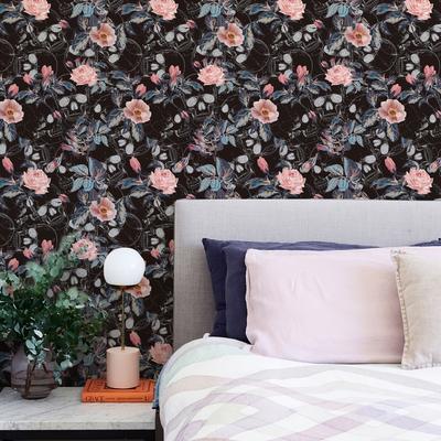 Retro Halloween Skull Rose Wall Cover Water-Repellent Peel And Stick Festival Wall Contact Paper Chic Pink Flower Cabinet Sticker