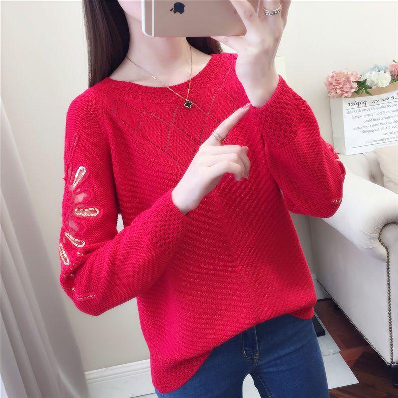 Temperament Spring Autumn New Sweaters Women's O-Neck Lace Embroidered Hollow Out Fashion Long Sleeve Pullovers Knitted Tops