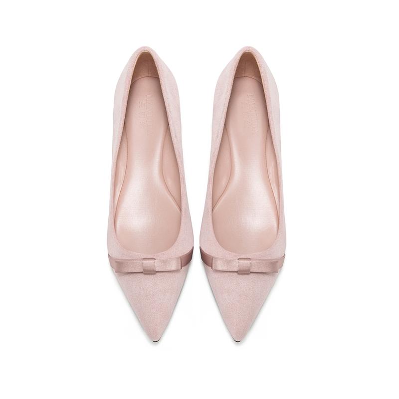 Fashion Brand Girls Ladies Pink Shoes Bridesmaid Flats Wedding Loafers Bowtie Ballerinas Women Big Size Flats Pointed Toe Velvet Loafers