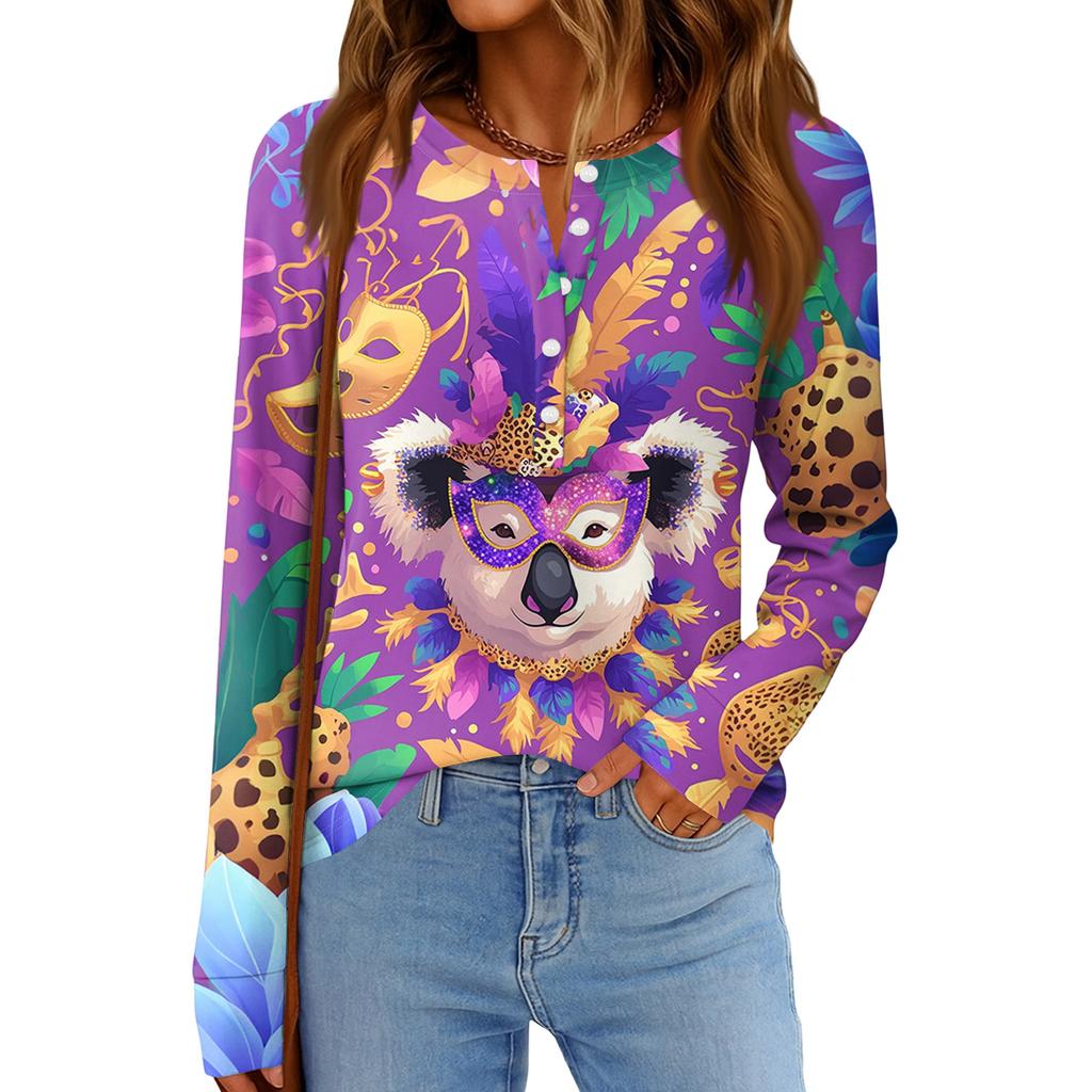 Women's Fashionable Loose Long Sleeved Carnival Printed Casual Top