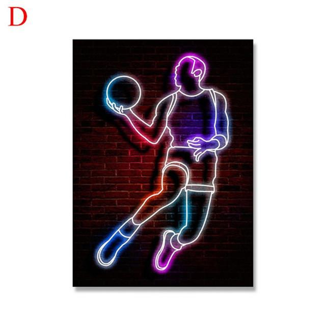 Abstrakt sportspelare Berömda basketstjärnor Canvasmålning Neonaffisch Väggkonstbilder för vardagsrum Heminredning Pojkrum