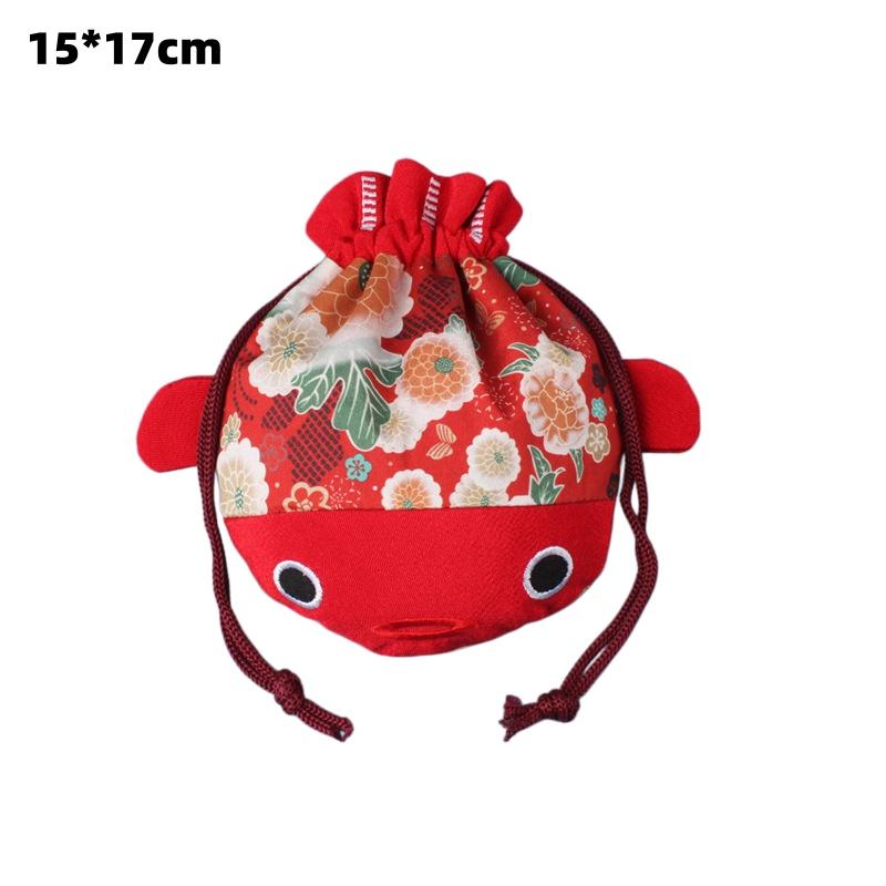 Cartoon Canvas Flower Drawstring Bag New Year Large Capacity Gold Fish Shape Handbag Coin Purse Wedding Candy Bag