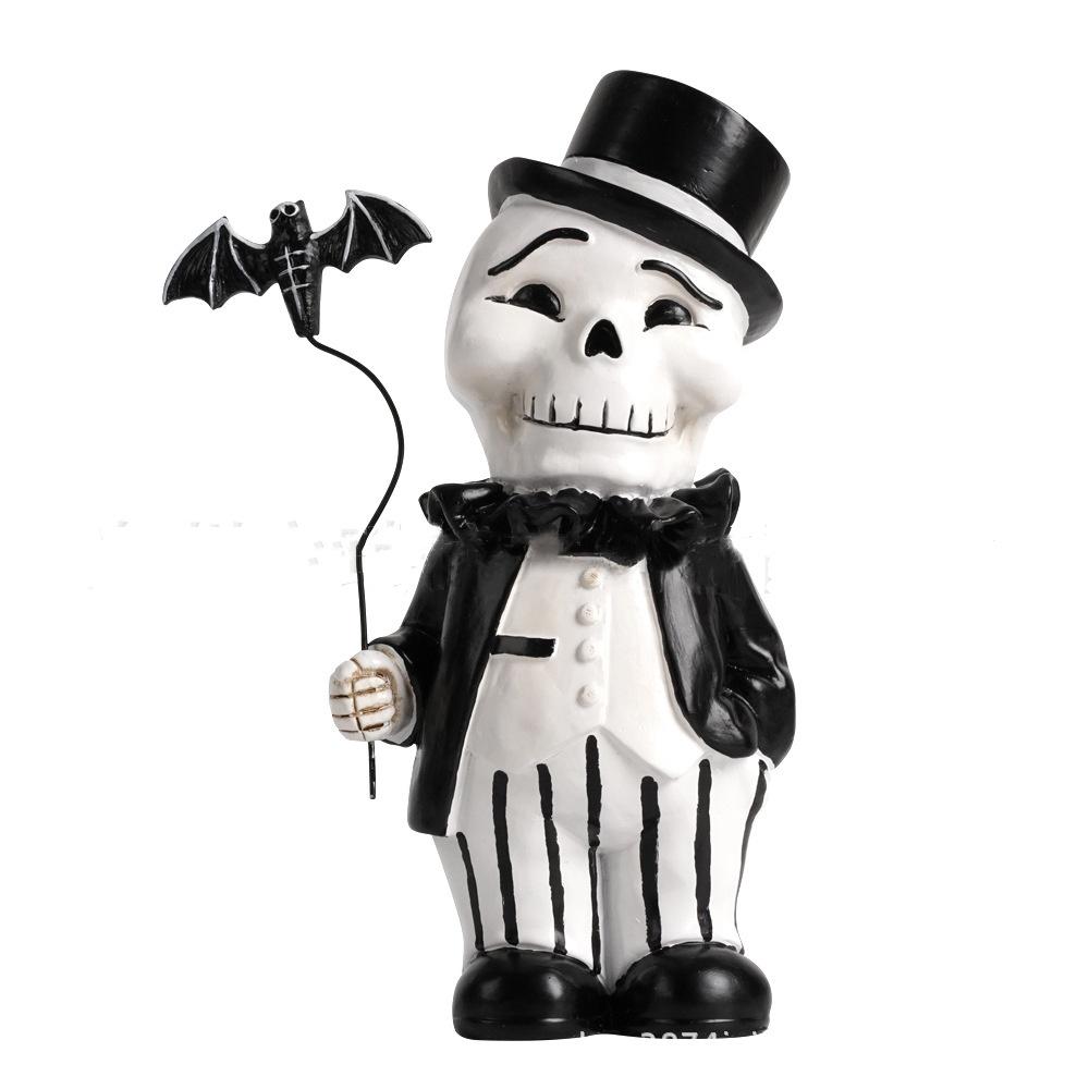 Resin Handicrafts Cartoon Skeleton Character Sculpture Suit Gentleman Bat Halloween Statue Decorative Figurines Home Decoration