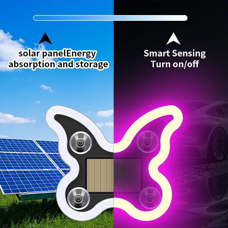 Solar Energy Car LED Butterfly Ambient Interior Light Wireless Windshield Warning Light RGB USB Charging Car Motorcycle Decorati