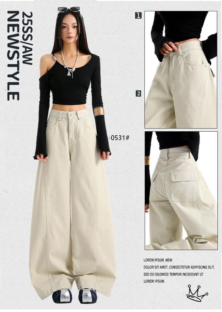 American Light Apricot Scimitar Jeans Women's New Autumn and Winter Loose Wide-leg Pants Design Sense High Waist Long Pants