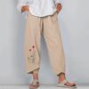 Women's summer casual loose cotton and linen embroidered wide-leg pants