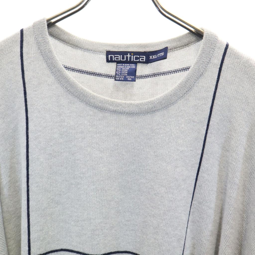 Nautica 90er Jahre Altes Karomuster Langarm Strick XXL Grau Pullover Große Größe Herren Gebraucht