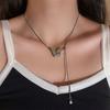 Tide cool laser rhinestone butterfly pullable thin chain necklace women's niche luxury design temperament collarbone chain